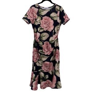 My Bump Sz M Maternity Black Floral Dress Ruffle Knee Length Short Sleeve